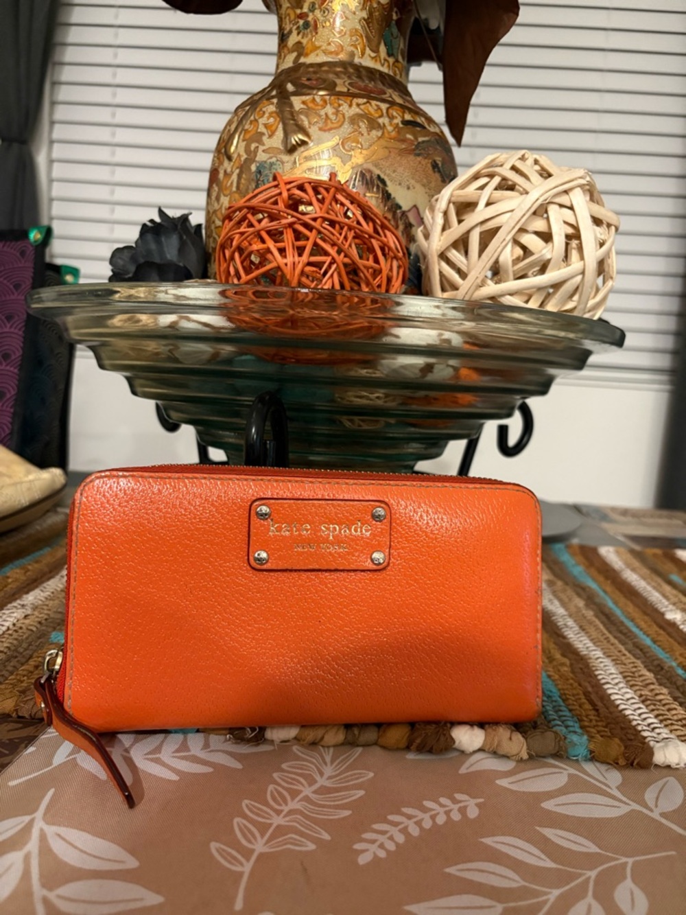 kate spade Orange Zip-Around Leather Wallet